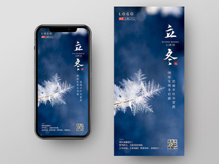 蓝色霜花冬天背景二十四节气之立冬手机海报地产立冬